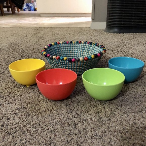 Chips and Salsa Set Used Colorful Woven Melamine - Picture 2 of 16